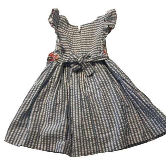 Bonnie Jean Blue Seersucker Stripe Dress Girls Size 2 Ruffle Sleeve Excellent ve - Picture 3 of 7